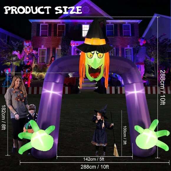 Halloween Inflatable Archway 10ft Arch Inflatable Witch Blow up Yard Decorations - Picture 2 of 8